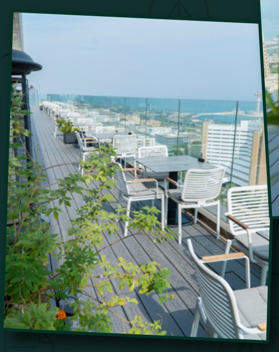 Outdoor café seating and terrace photographed in the original company profile