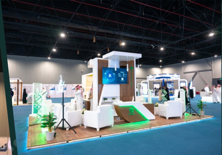 Exhibition booth with reception counter and seating from the original profile